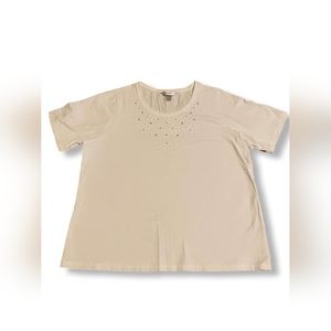 CJ Banks Cream-Colored Short-Sleeve With Star-Accent Top, Size 1X